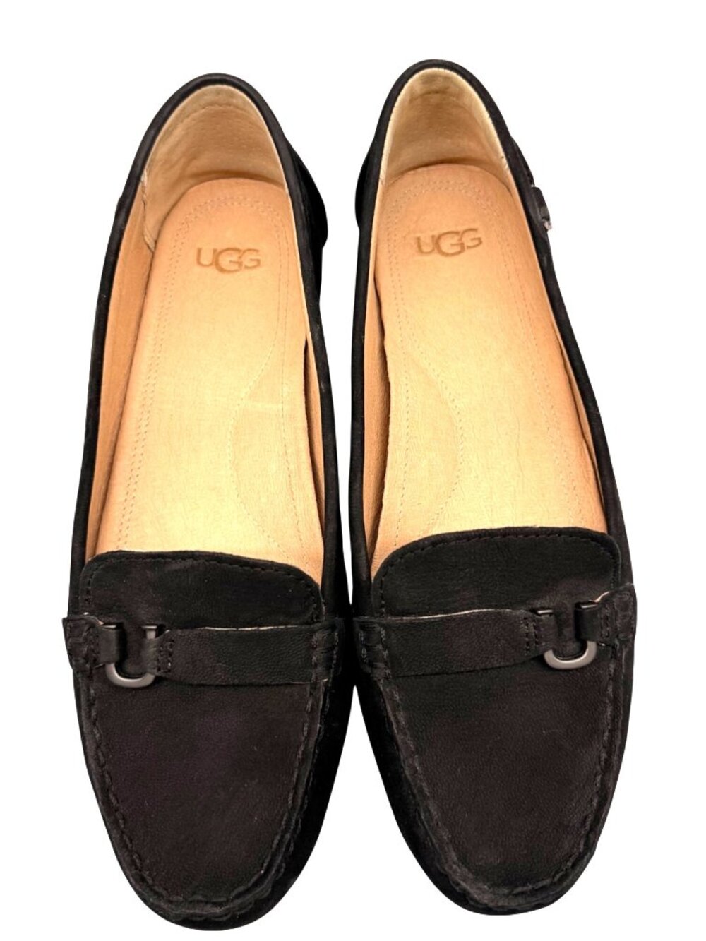 Ugg Callen Loafers Black Nubuck Leather Slip On Driving Flat Loafer shoe 7.5